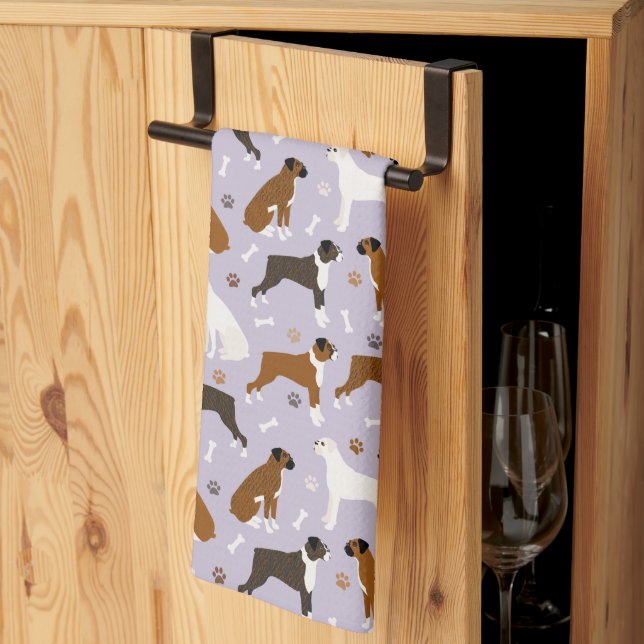 Boxer Dog Bones and Paws Kitchen Towel (Thirds Fold)