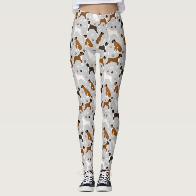 Boxer Dog Bones and Paws Leggings (Front)