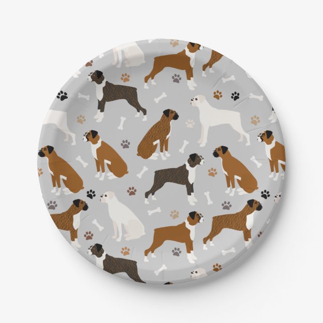 Boxer Dog Bones and Paws Paper Plate (Front)