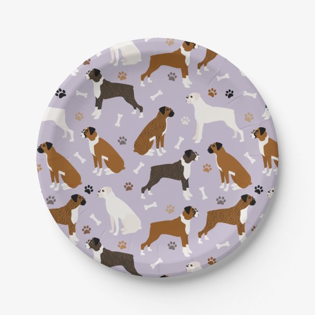 Boxer Dog Bones and Paws Paper Plate (Front)
