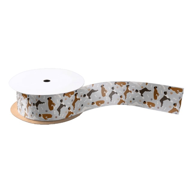 Boxer Dog Bones and Paws Satin Ribbon (Spool)