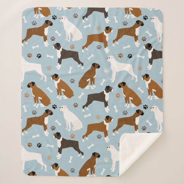 Boxer Dog Bones and Paws Sherpa Blanket (Front)