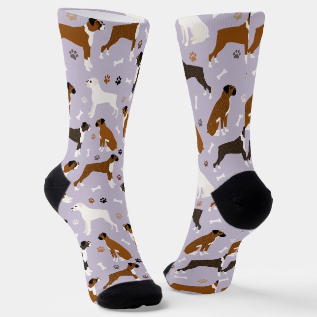 Boxer Dog Bones and Paws Socks (Angled)