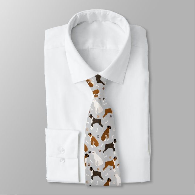 Boxer Dog Bones and Paws Tie (Tied)