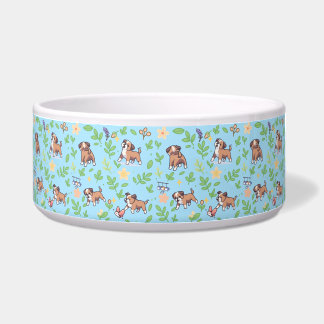 Boxer Dog Bowl Spring Floral Pet Feeding Design