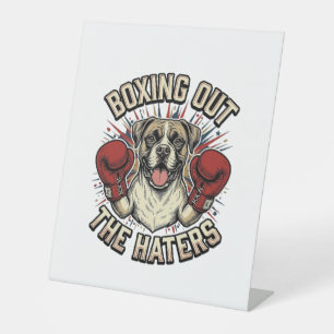 Boxer Dog Boxing Out The Haters Funny T-Shirt Desi Pedestal Sign