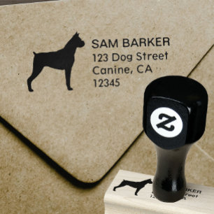 Boxer Dog Breed Silhouette Return Address Rubber Stamp