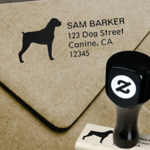 Boxer Dog Breed Silhouette Return Address Rubber Stamp