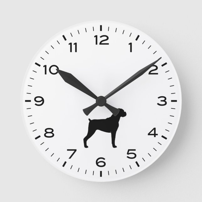 Boxer Dog Breed Silhouette Round Clock (Front)