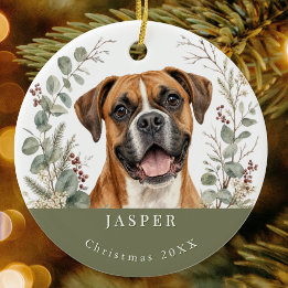 Boxer Dog Breed Watercolor Christmas Ceramic Ornament