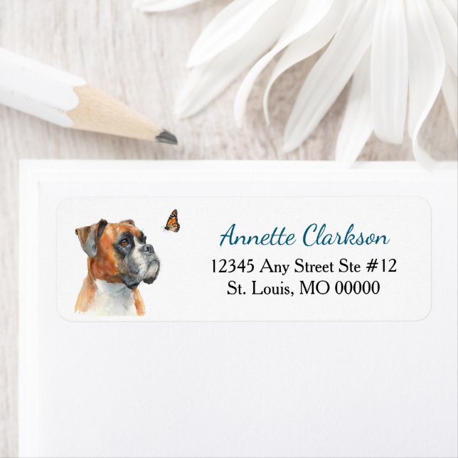 Boxer Dog Butterfly Wonder Return Address Label (Insitu)