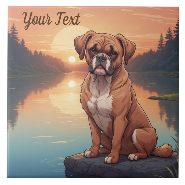 Boxer Dog by Lake Ceramic Tile (Front)