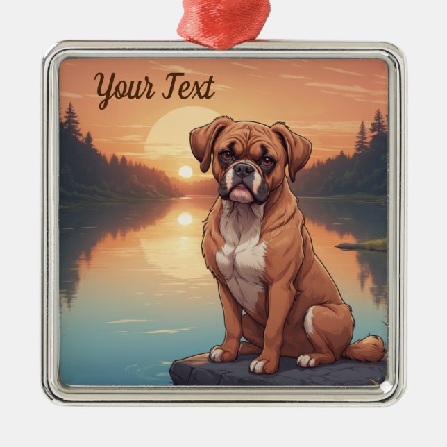 Boxer Dog by Lake Metal Ornament (Front)