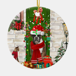 Boxer Dog Christmas   Ceramic Ornament