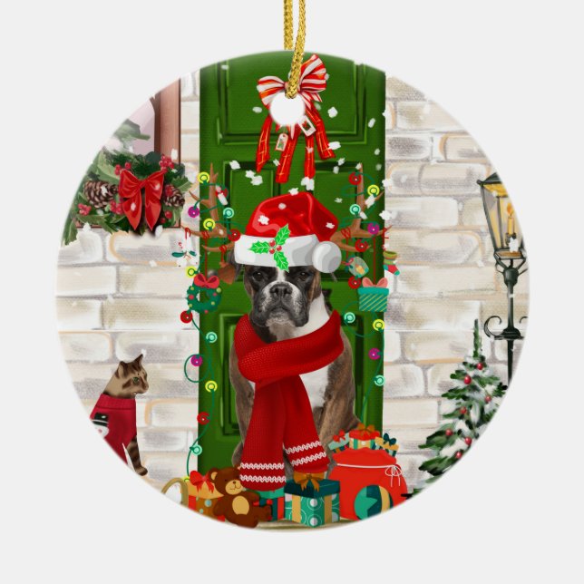 Boxer Dog Christmas   Ceramic Ornament (Front)