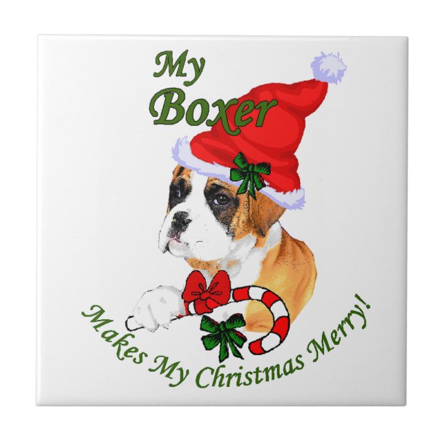 Boxer Dog Christmas Ceramic Tile (Front)