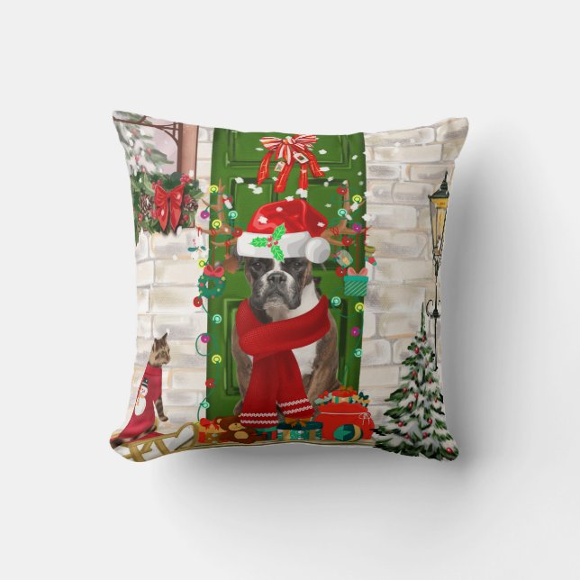 Boxer Dog Christmas Cushion (Front)
