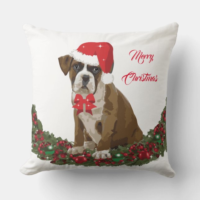 Boxer Dog Christmas Cute Festive Throw Pillow (Front)