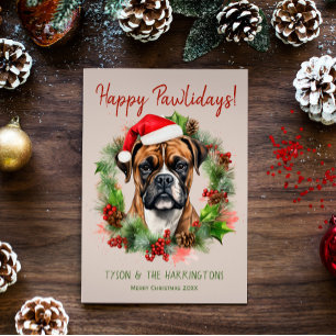 Boxer Dog Christmas Happy Pawlidays Howlidays Holiday Card