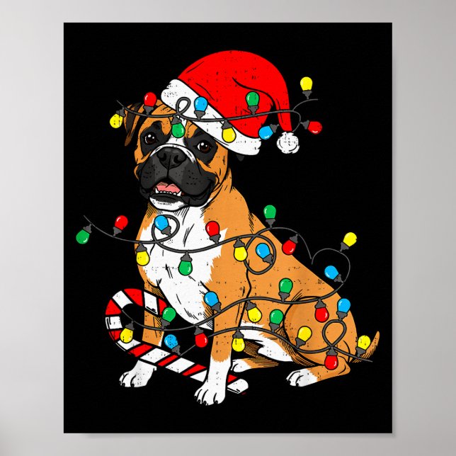 Boxer Dog Christmas Lights Pajama Santa Xmas Pet D Poster (Front)