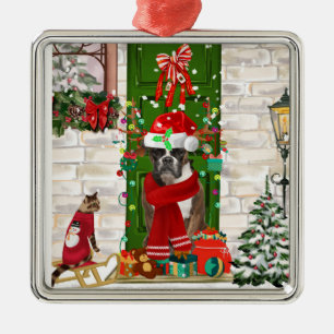 Boxer Dog Christmas Metal Ornament