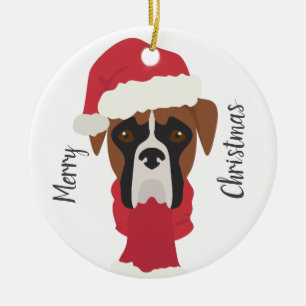 Boxer dog Christmas Ornament. Snow Ceramic Ornament