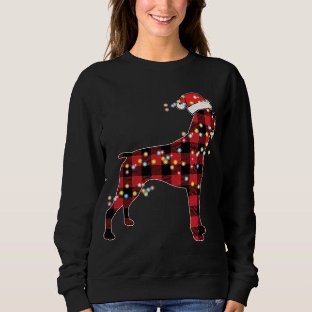 Boxer Dog Christmas Red Plaid Buffalo Pyjamas Xmas Sweatshirt (Front)