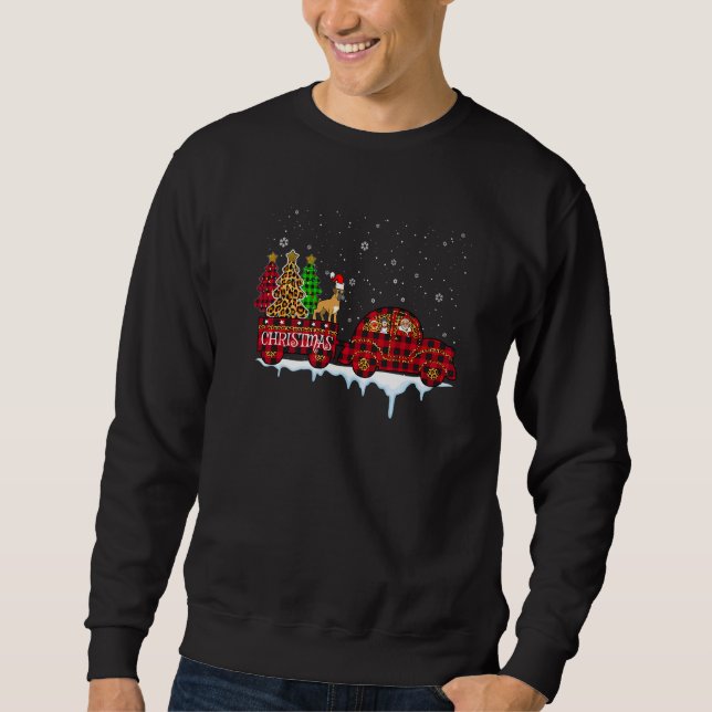 Boxer Dog Christmas Red Plaid Leopard Truck Santa  Sweatshirt (Front)
