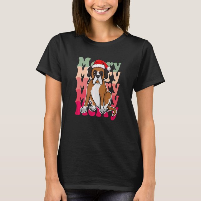 Boxer Dog Christmas Santa hat Matching Family T-Shirt (Front)