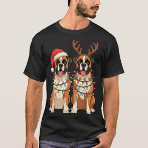 Boxer Dog Christmas Santa Hat Reindeer Lights Paja T-Shirt