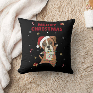 Boxer Dog Christmas Snow Winter Animals Dogs Throw Cushion