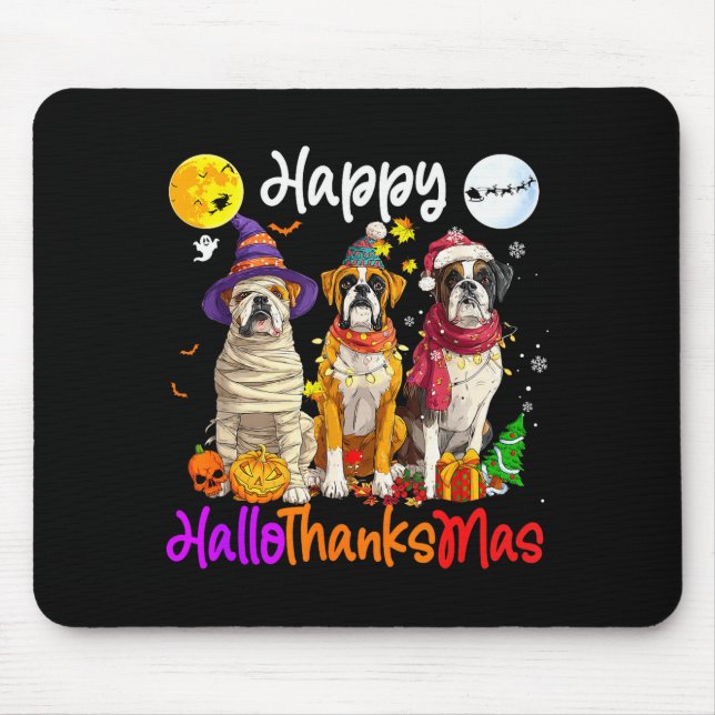 Boxer Dog Christmas Thanksgiving Happy Halloween  Mouse Pad (Front)