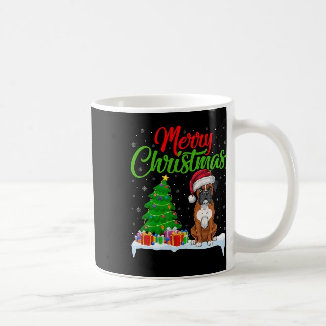 Boxer Dog Christmas Tree Lights Funny Xmas Boxer D Coffee Mug (Right)