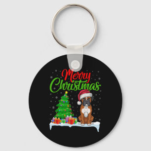 Boxer Dog Christmas Tree Lights Funny Xmas Boxer D Key Ring