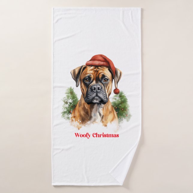 Boxer Dog Christmas X-Mas wish gift Woofy Christma Bath Towel (Bath Towel)