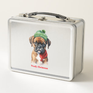 Boxer Dog Christmas X-Mas wish gift Woofy Christma Metal Lunch Box