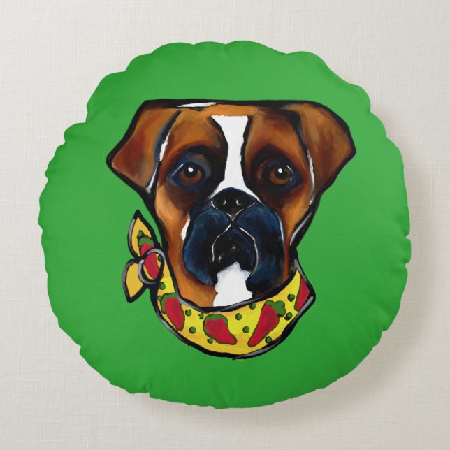 Boxer Dog Cinco de Mayo Round Cushion (Front)