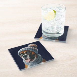 Boxer Dog Cold Noses, Warm Cuddles Glass Coaster