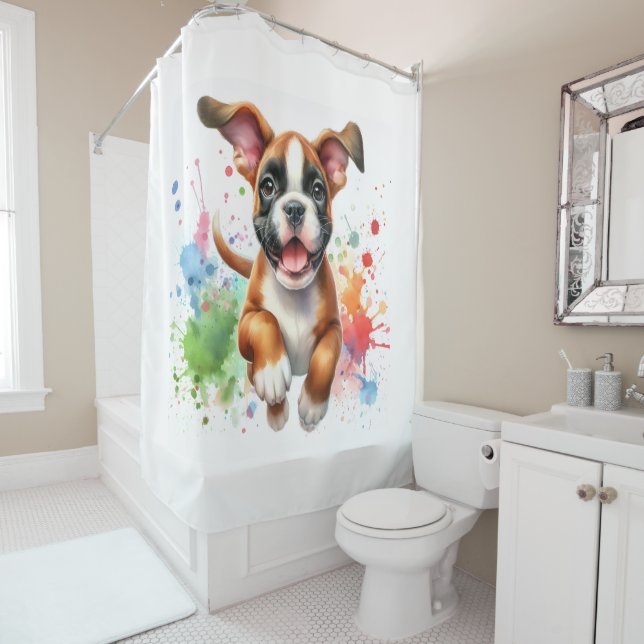 Boxer Dog Colour Splash Shower Curtain (In Situ)