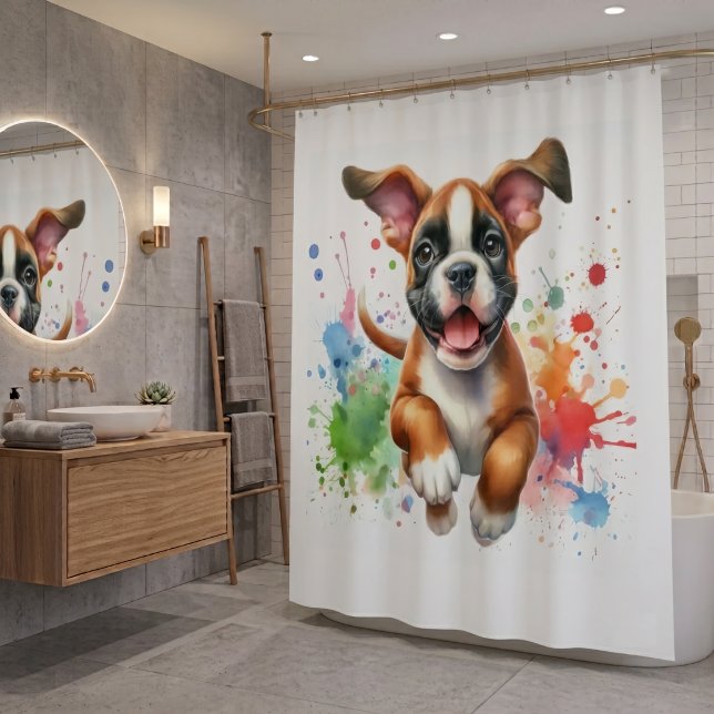 Boxer Dog Colour Splash Shower Curtain (Creator Uploaded)