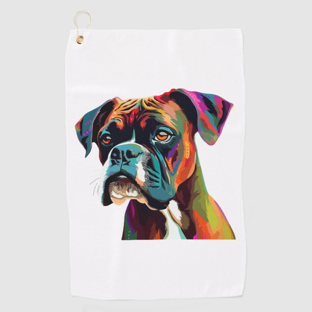 Boxer Dog Colourful Golf Towel (Front)