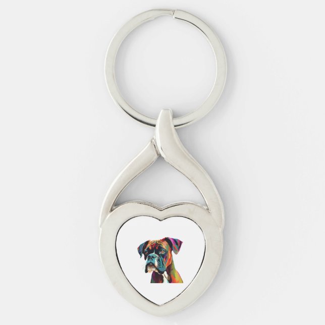 Boxer Dog Colourful Key Ring (Front)