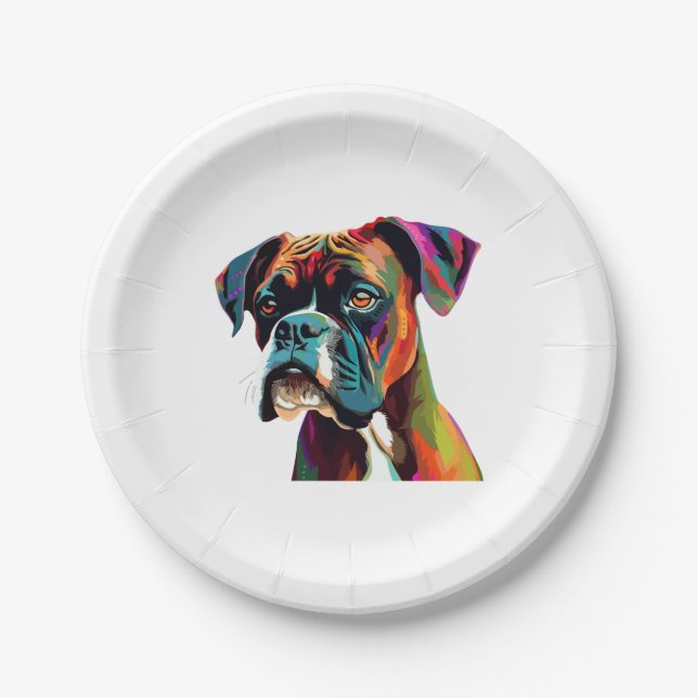 Boxer Dog Colourful Paper Plate (Front)