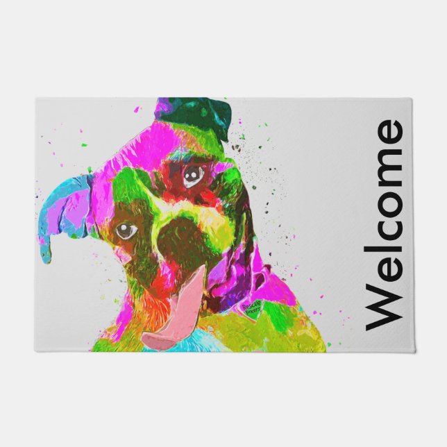 Boxer Dog Colourful Pop Art Doormat (Front)