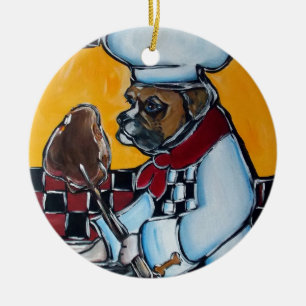 BOXER DOG COOK CERAMIC TREE DECORATION