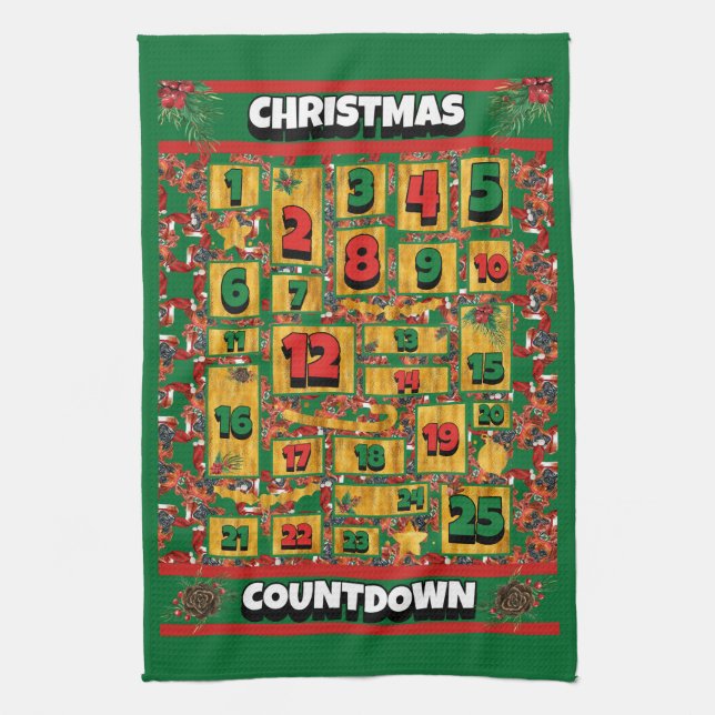 Boxer Dog Countdown Christmas Advent Calendar Tea Towel (Vertical)