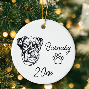Boxer Dog Custom Name & Year Line Art Ceramic Ornament