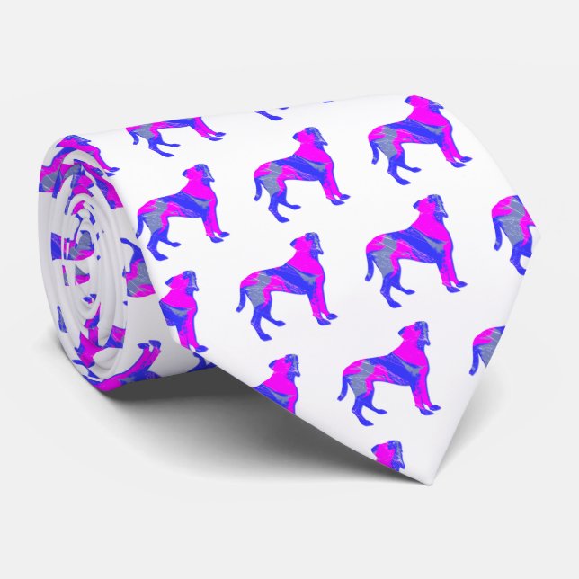Boxer Dog Cute Pink Silhouette White Tie (Rolled)