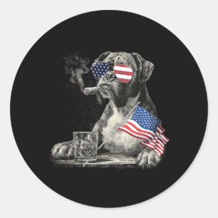 Boxer Dog Dad Patriotic Aamerican Flag July Fourth Classic Round Sticker