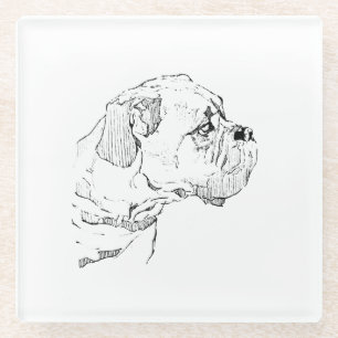 Boxer Dog – Dog Lover Minimalist Illustration Glass Coaster